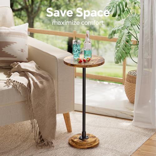 Small Side Table, Round Drink Table, Sofa End Table for Living Room, Coffee Tables for Bedroom, Rustic Brown