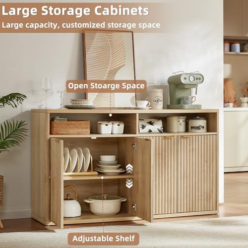55-Inch Fluted Buffet Cabinet with 4 Doors,Natural Oak, view 6
