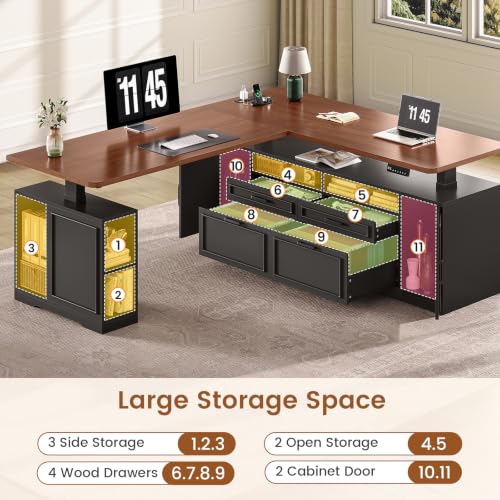 Farmhouse L Shaped Executive Electric Standing Desk with 4 Drawers, view 5