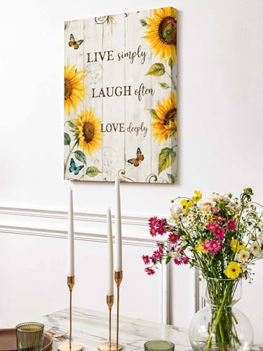 NuYeBiofx Rustic Sunflower Butterfly Live Quote Canvas Wall Art Prints,30"x20" Framed Picture Artwork Floral Retro Wood Plank Printed Canvas Oil Painting for Living Room Bedroom Office,Ready to Hang