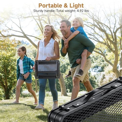Folding Camping Table, 22" x 15" Picnic Table with 3 Adjustable Height Max 27.5", Matte Black Aluminum Folding Table with Handle for Party, Dining, Garden, Patio, Market (2-Fold Mesh Tabletop)