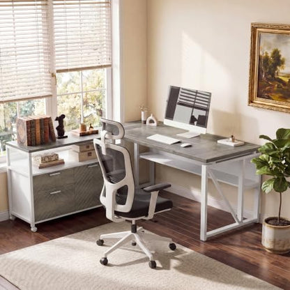 63" Executive Desk with Drawer Cabinet, L-Shaped Desk, Dark Oak, view 6