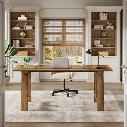 63" Farmhouse Executive Desk with Sturdy Legs, Brown, view 4