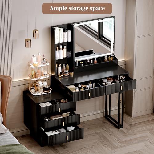 Large Vanity Desk with 3 Color Touch Screen Dimming Mirror, view 3