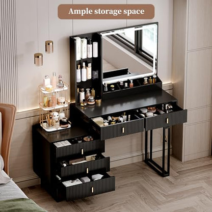Large Vanity Desk with 3 Color Touch Screen Dimming Mirror, view 3