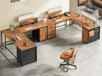 63'' L Shaped Desk with 5 Drawers,Corner Desk with Monitor Shelf, view 4