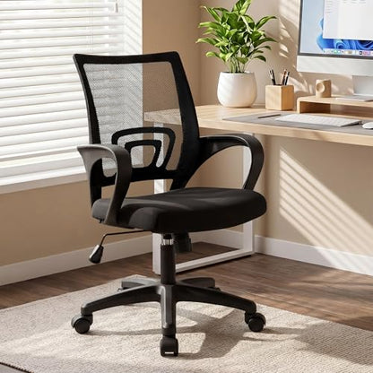 Office Computer Chair Ergonomic Mid-Back Mesh Desk Chair, Black, view 3