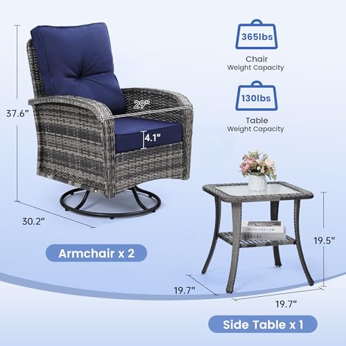 Luxury Outdoor Swivel Wicker Glider Patio Chairs with Table Set | Overstuffed Washable Cushions, Ideal for Porch, Balcony, Deck
