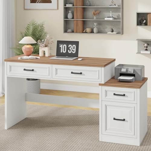 61" Farmhouse Computer Desk with Storage and File Drawer, view 2