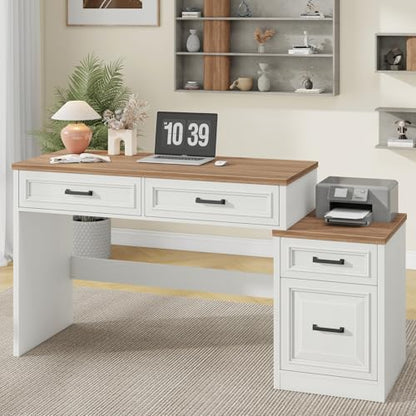 61" Farmhouse Computer Desk with Storage and File Drawer, view 2