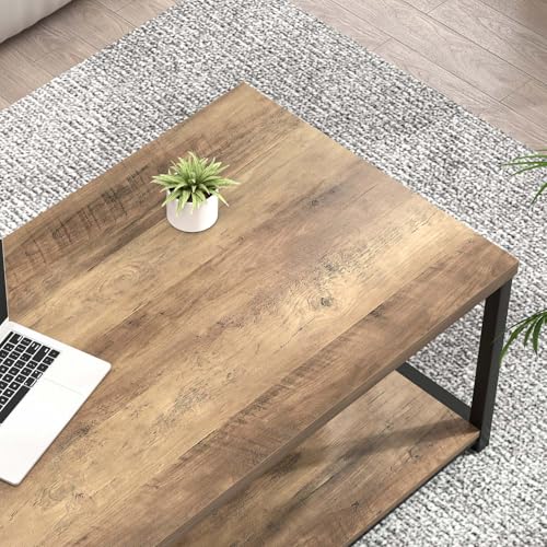 Coffee Table with Storage Shelf, Modern Industrial Metal and Wood Living Room Table, Small Rectangle Cocktail Tea Table for Bedroom Home Office, Rustic Oak, 39.3 Inch