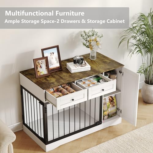 47" Farmhouse White Dog Crate Furniture Modern Dog Kennel End Table, view 4