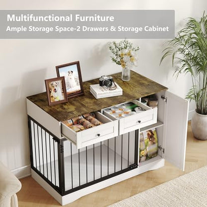 47" Farmhouse White Dog Crate Furniture Modern Dog Kennel End Table, view 4