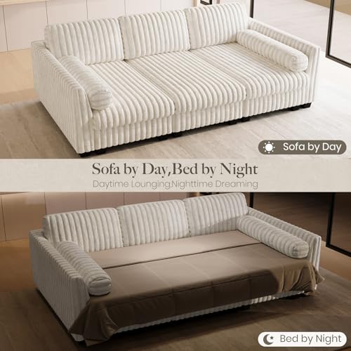Plush Corduory Sectional Sleeper Sofa with Wide Deep Seat Modular Sectional Cloud Couches for Living Room. Beige Couch