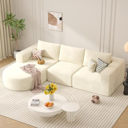 L-Shaped Boneless Couch,104" Couches for Living Room with Curved Chaise,Modular Sectional Sofa with Deep Seat,Modern Cozy Cloud Compression Sofas,No Assembly Required(Beige) 1PCS