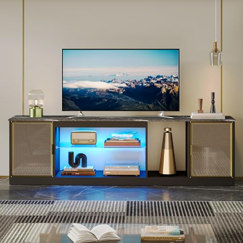 Black Marble RGB LED TV Stand for 65-75 Inch TV, view 3