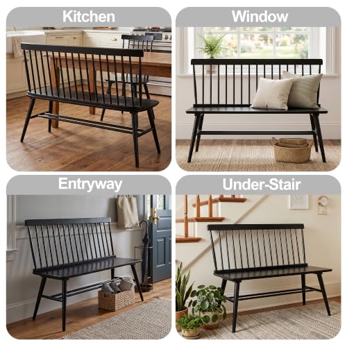 Entryway Bench, Black Dining Bench with Spindle Back, view 7