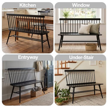 Entryway Bench, Black Dining Bench with Spindle Back, view 7