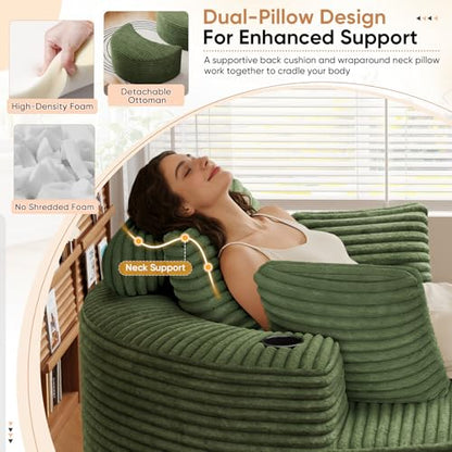 Oversized Round Chaise Longue Chair with Ottoman, view 6