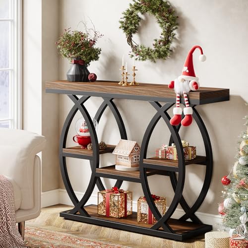Tribesigns 39.4" Console Table, Industrial 4-Tier Sofa Table Entryway Table with Storage Shelves, Narrow Wood Accent Tables with Metal Frame for Small Spaces, Hallway, Foyer, Rustic Brown