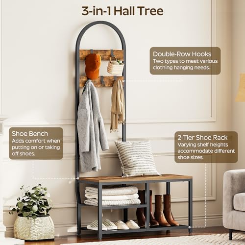Hall Tree, Coat Rack with Shoe Storage, view 6