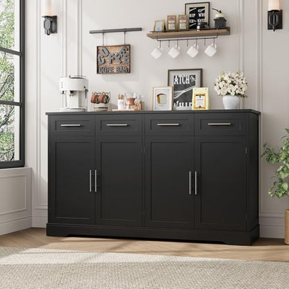 60" W Sideboard Buffet Cabinet with Storage, Kitchen Cabinet, Black, view 3