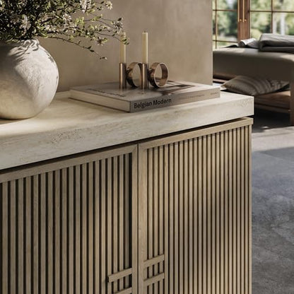 Set of 3 Anton Sideboard Buffet Cabinet - Travertine Greige, view 7