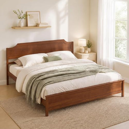 King Size Bed Frame with Headboard, Wood Platform Bed (Walnut), view 5