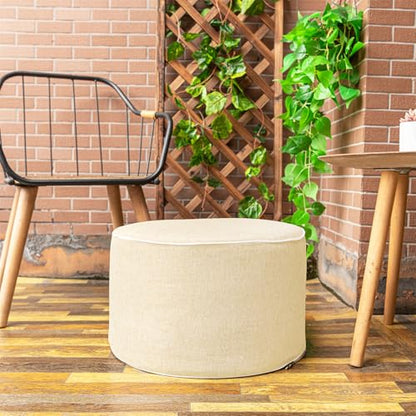 Outdoor Ottomans for Patio Pouf Waterproof Fade-Resistant Ottoman Foot Rest for Outdoor - Ottoman Chair Filled with High-Density All-in-One Foam, 20" D x 14" H Inches (Linen, Round)