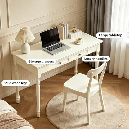 French Country Style Writing Desk with Drawers, White, 47'', view 6