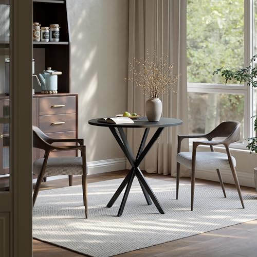 31.5" Black Small Round Dining Table for 2-4, Space Saving Circle Kitchen Dinner Table, Mid Century Modern Dining Room Desk for Kitchen, Apartment
