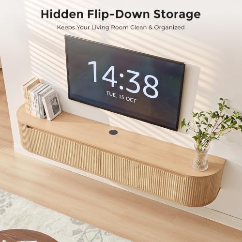 70.8" Floating Fluted TV Stand with Legs and Power Outlet for TVs up to 80", view 7