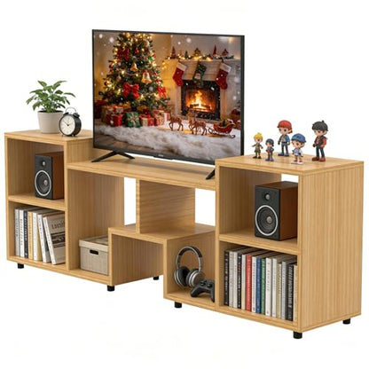 60" Walnut TV Stand for 65" with Shelf,Modern Entertainment Center, view 2