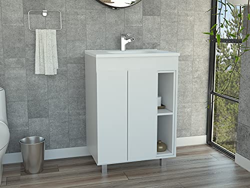 White 2-Shelf Rectangle Freestanding Bathroom Vanity Cabinet for | Freestanding bathroom vanity with 2 open shelves. Durable manufactured wood cabinet for bathroom use. Compact storage so