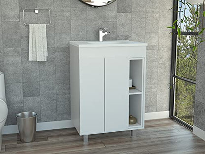 White 2-Shelf Rectangle Freestanding Bathroom Vanity Cabinet for | Freestanding bathroom vanity with 2 open shelves. Durable manufactured wood cabinet for bathroom use. Compact storage so