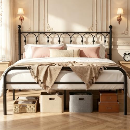 12 Inch King Metal Bed Frame with Victorian Headboard, view 3