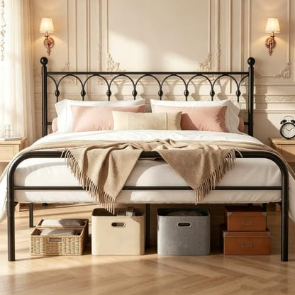 12 Inch King Metal Bed Frame with Victorian Headboard, view 3