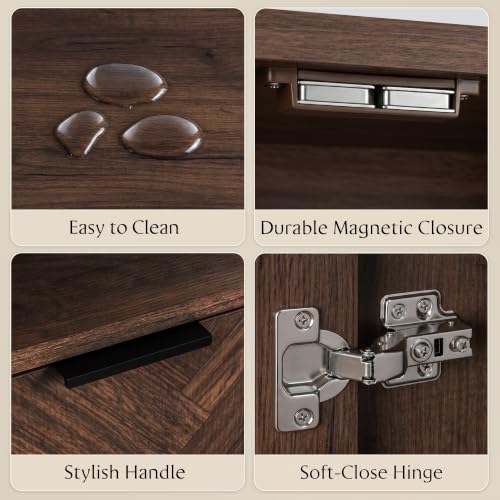 66.7" Buffet Cabinet with Storage, Herringbone Design, Walnut, view 5
