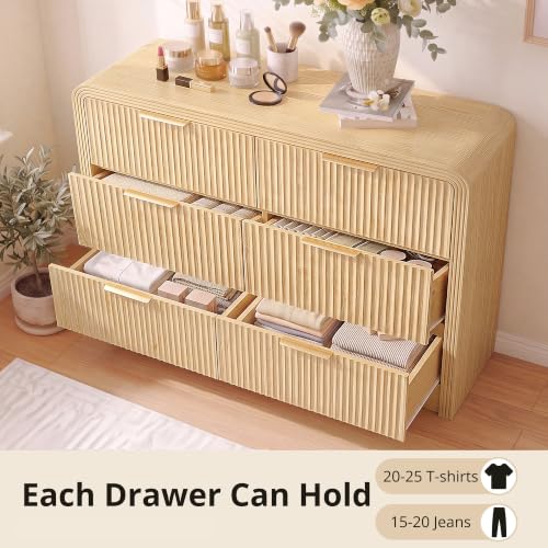 Fluted 6-Drawer Dresser Modern Wood Chest Organizer with Anti-Tip, view 8