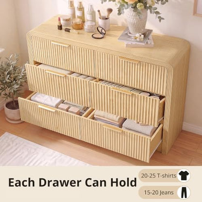 Fluted 6-Drawer Dresser Modern Wood Chest Organizer with Anti-Tip, view 8