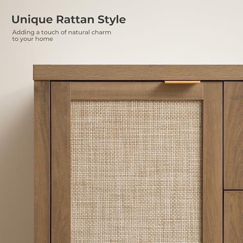 52 Inch Rattan Sideboard Buffet Coffee Bar Cabinet with 3 Drawers, view 5
