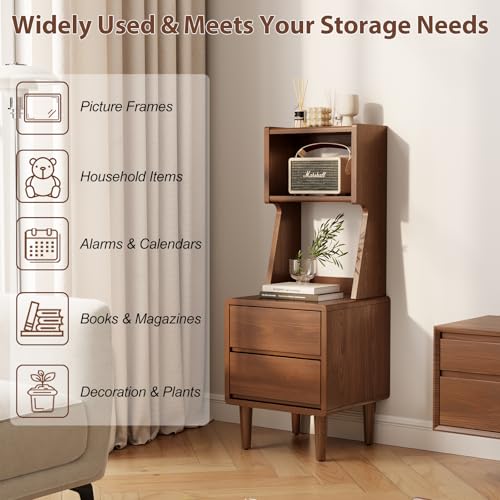 Solid Wood Bookshelf Nightstand Combo, Tall Nightstand with Bookshelf, view 6
