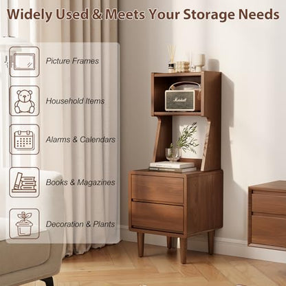 Solid Wood Bookshelf Nightstand Combo, Tall Nightstand with Bookshelf, view 6
