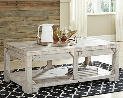 Whitewash farmhouse lift top coffee table and end table set, view 3