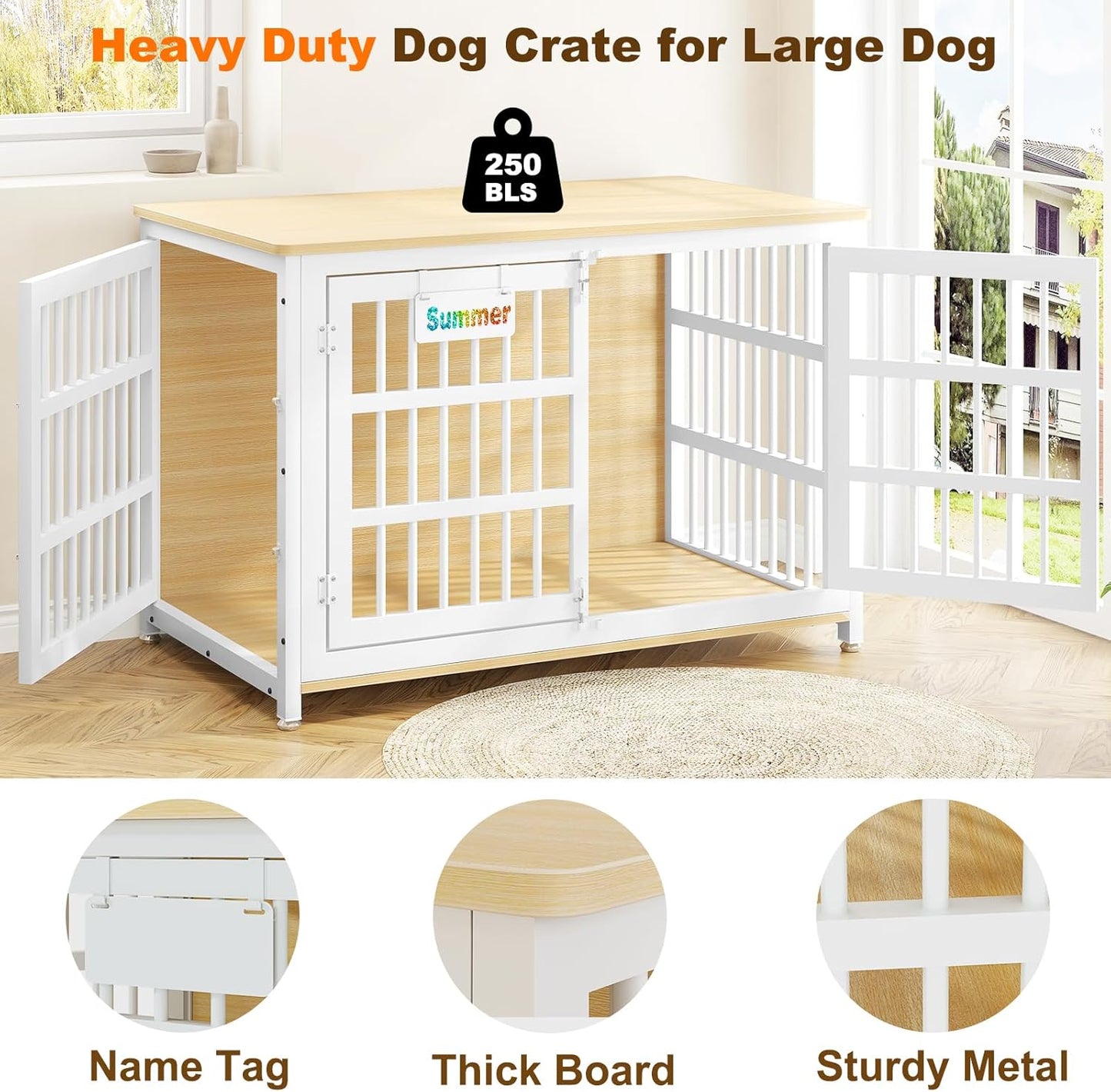 42"/41"/33" XL Dog Crate Furniture with Casters, Heavy Duty Dog Kennel Indoor for Large and Medium Dogs, Double-Doors Sturdy Dog Cage for Anxiety Dog, Decorate House as TV Stand, Bedside Table
