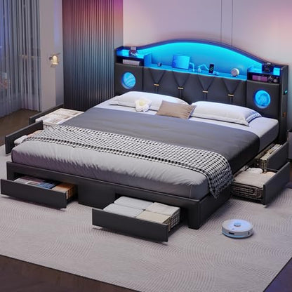 King Size Bed Frame,Bed Frame King Size with 6 Large Drawers, view 2