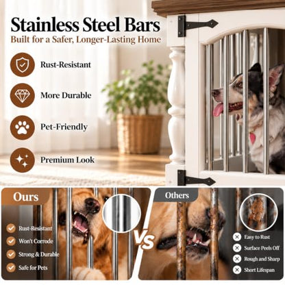 62" Farmhouse Dog Crate Furniture for 2 Dogs,Dog Crate TV Stand, White, view 4