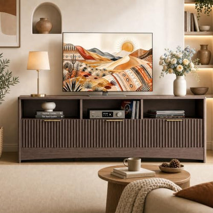 Fluted TV Stand Mid Century Modern TV Stands for 65 inch TV, Walnut, view 3