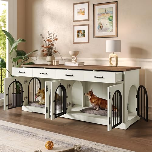 70.8" Large Dog Crate Furniture & TV Stand for 2 Dogs –Double Kennel with 4, view 3