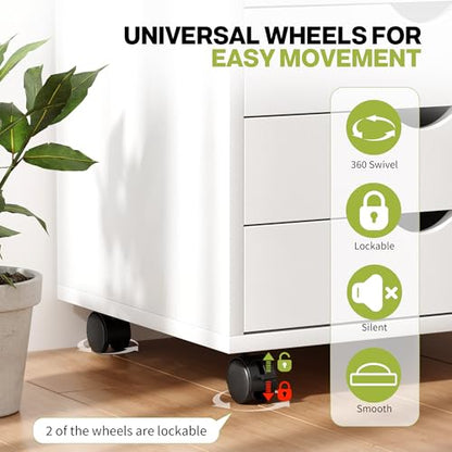 7 Drawer Chest, Storage Cabinet Dressers with Wheels, Dressers Storage Cabinets, Dresser Mobile Cabinet with Wheels, Room Organizer, Small Drawers Wood Organization Furniture for Office, Home, White